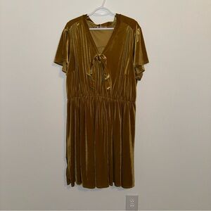 Gold Velvet Short Sleeve Dress